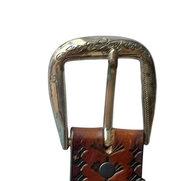 Brighton Leather Belt Floral Embossed Patterns & Silver Tone Buckle 33"-37" - Picture 16 of 16